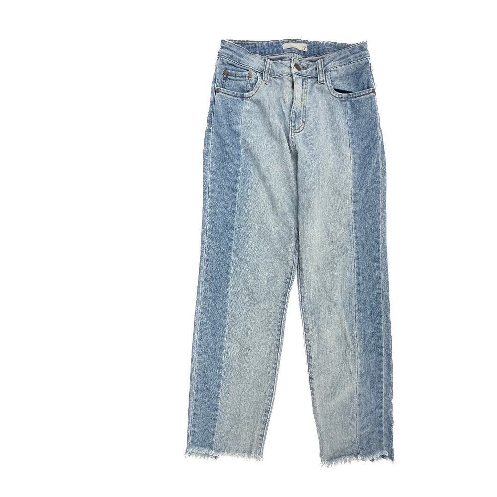BP Straight Leg Panels Crop Raw Hem Women's size 24 Medium Wash Blue Denim Jeans